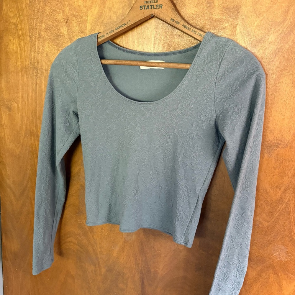 Abercrombie & Fitch Vintage Y2K Gray Textured Knit Long Sleeve Top Floral Preppy - Picture 3 of 11